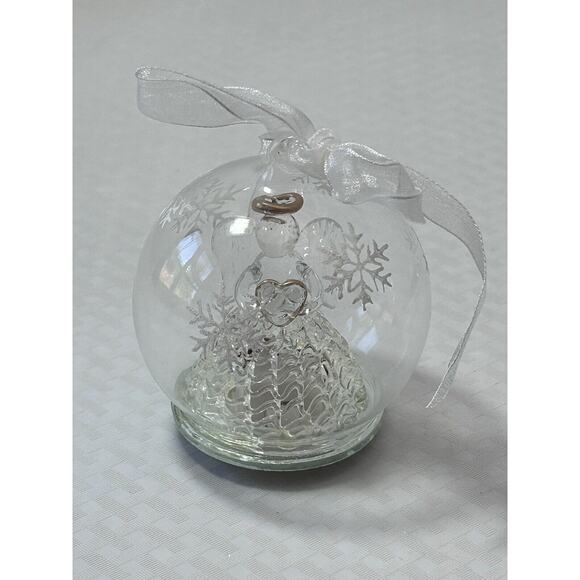 3.5” Glass Dome Light Up Christmas Angel W/ Heart Ornament Snowflake Etchings - Picture 9 of 10